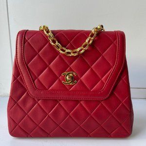 Chanel Vintage Red Lambskin Flap Bag